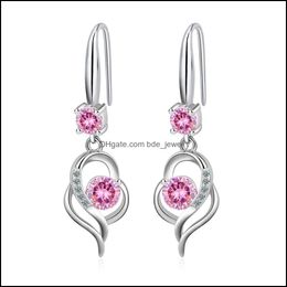 Charm Heart Charms S925 Stamp Sier Earrings Blue Pink White Zircon Earring Jewellery Shiny Crystal Tassel Hoops Piercing F Dhseller2010 Dh3U9