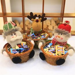 Dishes Plates 2PCS Christmas Candy Storage Wicker Basket Elk Snowman Santa Claus Fruit Food Holder Bag Container Home Party Xmas Decor Gifts 220908