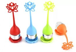 Lotus Shaped Tea Tools Strainer Silicone Handle Stainless Steel Tea Infuser for Loose Teas Leaf or Herbal 0908