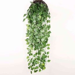 Faux Floral Greenery 90Cm Green Artificial Hanging Vine Fake Plants Leaves Garland Home Garden Wall Decoration Plants Rattan J220906