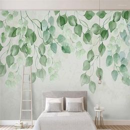 Wallpapers Decorative Wallpaper Series Fresh Green Leaves Watercolour Hand-painted Pastoral TV Background Wall Painting