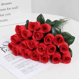 Faux Floral Greenery 11Pcs Artificial Flowers Branch Red Rose Bouquet For Valentine's Day Wedding Home Vase Decoration Wreath Supplies Accessories J220906