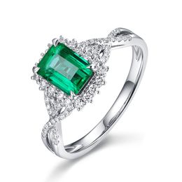 PANASH Square Imitation Green Gemstone Ring Simple Style Finger Rings Engagement Wedding 925 Sterling silver Jewellery For Girl