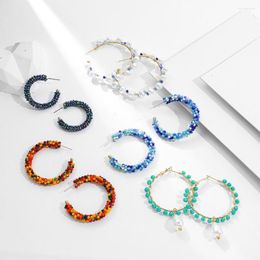 Hoop Earrings Bohemia Multicolor Acrylic Beads Pearl For Women Trendy Geometric C-shape Circle Bijoux Brinco 2022