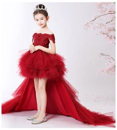 Girl Dresses Long Trailing Flower Christmas Dress Wedding Princess Tutu Party Events For Teenage Ceremonies Clothes