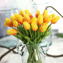 Faux Floral Greenery 50 Pcs Tulip Artificial Flower Real Touch Artificial Bouquet Fake Flowers House Garden Decoration Wedding Birthday Party Items J220906