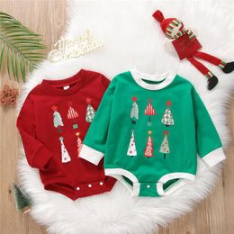 Rompers Baby Boy Girl Christmas Tree Printed Romper Long Sleeve Bodysuit 0-24M Born Infant Toddler Festival Holiday Costume Outfits