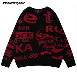 Men's Sweaters Hoodie Men Knitted Letters Pattern Vintage Pullovers 2022 Autumn Streetwear Casual Harajuku Jerseis Sweater Oversize Jumper T220906