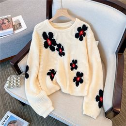 new Women's Retro beautiful flowers Knitted luxury Sweater Loose And Casual Pullover Keep Warm Tops Chic female Long Sleeves Y2K knitwear