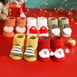Cute Cartoon Baby Sock Christmas Newborn Boys Girls Non-slip Socks Winter Warm Toddler Terry Socks Gift