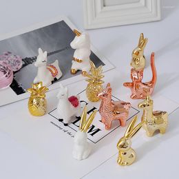 Decorative Figurines Ins Creative Crafts Ceramic Cute Gold Ornaments Home Decoration Modern Living Room Porch Roomporch Miniature Figurine