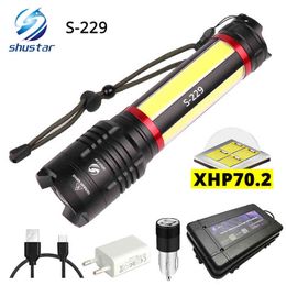 Multifunctional Led Flashlight Built-in 5000Mah Lithium Battery With XHP70.2.Cob Led Super Bright Waterproof Camping Light J220713