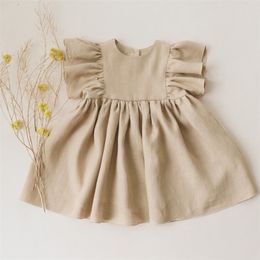 Girl's Dresses Baby Girl Dresses For 0-5Y Cotton Linen Ruffled Short Sleeves Toddler Girls Dresses Cute Summer Baby Girl Clothing 220908