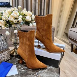 Italian fashion short boots designer luxury AQ suede pointed toe stiletto heel back zipper mid-tube slim women's boots