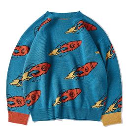 Men's Sweaters Harajuku Sweater Men Funny Rocket Pattern Spandex O-neck Oversize Pullover Hip Hop Streetwear 2020 Autumn New Man Women Sweaters T220906