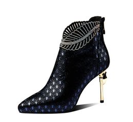 Comemore Peacock Pattern Embossed Leather Boot Woman Ankle Boots Low Heel Party Women's Winter Shoes Female Footware Autumn