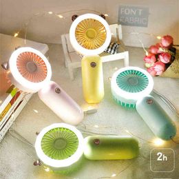 Electric Fans Handheld Mini Fan USB Rechargeable Fans Night Light Cartoon Mini Mute Outdoor Portable Belt Summer Small Pocket Fan Wholesale T220907