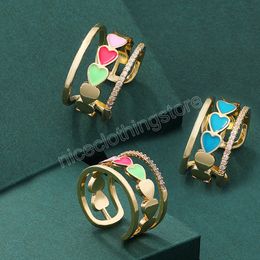 Colour Hollow Love Heart Ring For Women Adjustable Size Open Finger Rings Girls Party Wedding Bands Jewellery Gifts