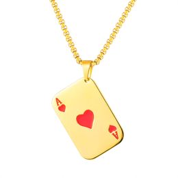 Men's Playing Cards Poker Charm Necklace Pendant Stainless Steel Hip Hop Silver Gold Spades Ahearts A In Cards Games Fashion Jewellery