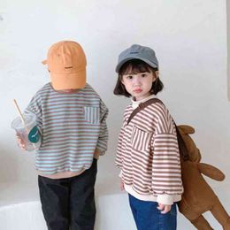 Hoodies Sweatshirts Koodykids Kids Boys Girls Thick Striped Sweatshirts Toddler Girls Boys Loose Winter Sweatshirts Velvet Added Baby Boy Clothes 0908