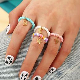 4Pcs/set Korean Colorful Bohemia Star Moon Ring Handmade Multi Beaded Rice Beads Finger Ring For Women Beach Jewelry Gifts