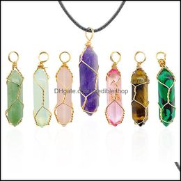 Pendant Necklaces Reiki Healing Stone Pendant Chakra Handmade Copper Wrap Rose Opal Tiger Eye Choker Necklaces Wholesale Dhseller2010 Dhzlr