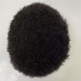 Brazilian Virgin Human Hair Piece African Americans 4mm Afro Kinky Curl Mono Toupee Black Colour 3# Lace Units for Black Men 6x8 6x9 7x9 7x10 8x10