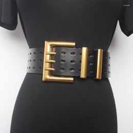 Belts Fashion Women 5.5cm Width Hollow Belt Leather Metal Buckle For Ladies Leisure Dress Jeans Wild Waistband