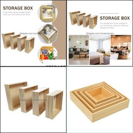 Gift Wrap Gift Wrap 4Pcs Wooden Storage Case Home Organising Box Packing Without Lidgift Drop Delivery 2021 Garden Festive Party Supp Dhrh5