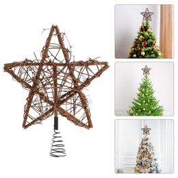 Christmas Decorations Rattan Star Treetop With Spring Support Xmas Topper Top 220908