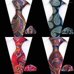red silk pocket square Canada - Bow Ties Paisley Floral Neck Tie Set Red Gold Silk And Pocket Squares Sets For Men Neckties Men's Wedding Necktie A026