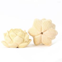 Decorative Figurines Buddhist Lotus Flowers Crafts Pendant Natural Boxwood Laser Carving Polished Zen Key Chain Bead Meditation Healing