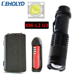 Zoom XM-L2 U3 Led Flashlight Torch Outdoor For Camping 5 Mode 1000 Lumen Lamps 18650 Rechargeable Battery Aluminium Waterproof J220713