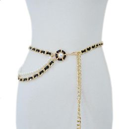 standard chain sizes Canada - European American Waist Chain Belts Women Pu Leather Decorative Belt Tassel Pearl Skirt Waistband243Z