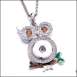 Pendant Necklaces Snap Button Jewellery Rhinestone Gold Sier Owl Shape Pendant Fit 18Mm Snaps Buttons Necklace For Women M Dhseller2010 Dh4Oo