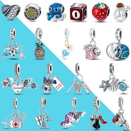 925 Silver Charm Beads Dangle Love Letter Bead Children Sparking Zircon Bead Fit Pandora Charms Bracelet DIY Jewellery Accessories