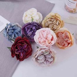 Faux Floral Greenery 3Pcs 10Cm Artificial Silk Rose Diy Flower Heads Bridal Bouquet Wedding Home Decor Christmas Decoration Scrapbook Crafts J220906