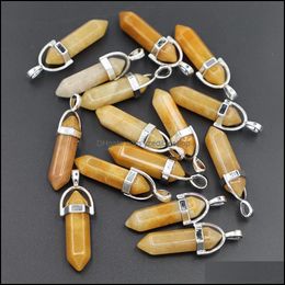 Charms Natural Stone Charms Topaz Agate Crystal Pillar Point Pendants Hexagonal Column Pendum Necklace Jewelry Making Wh Dhseller2010 Dhhpz