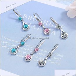 Charm S925 Stamp Sier Plated Crystal Waterdrop Charms Pink Blue White Zircon Earrings Tassel Hook Type Womens Fashion Je Dhseller2010 Dhvzh