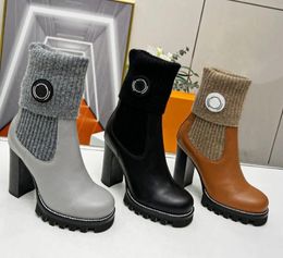 Designer Luxury Ankle Boot Wintry Calfskin Stretch Fleece Warm Comfortable Easy On Off Rubber Patch Contrast Stitching