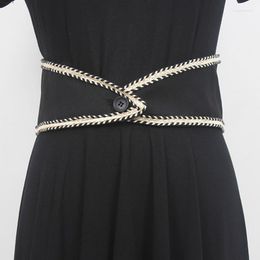 Belts SeeBeautiful Button Stitching Elastic Cloth Waist Seal Decorative Wide Girdle Women Summer Autumn 2022 Fashion Tide Q422