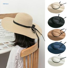 Wide Brim Hats Spring And Summer Bowknot Decor Outdoor Sunshade Straw Hat Fashion Side Women Large Foldable Beach