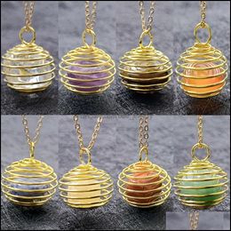 Pendant Necklaces Chakra Irregar Natural Stone Pendant Gold Wire Hold Amethysts Crystal Quartz Pendants Necklace Jewellery Dhseller2010 Dhj4P