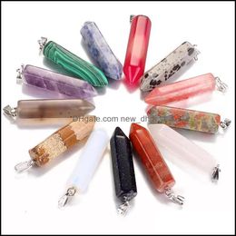 Charms Single Point Natural Stone Agate Hexagon Prism Shape Charms Pendants For Healing Crystals Stones Jewelry Making D Dhseller2010 Dh1Iw