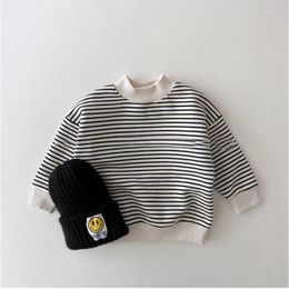 Shirts Infant Baby Girls Clothes Long Sleeve Tees Boys Fashion Warm Turtleneck 2022 Winter Toddler Cute Striped Plus Velvet Sweatshirt