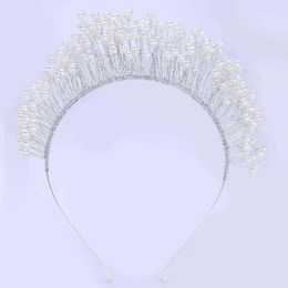Wedding Hair Jewellery TUANMING Silver Colour Hairbands Hoop Crown Pearl Bride Headdress Fashion Flower Headwear Wedding Hairwear Bridal Hair Jewellery T220907