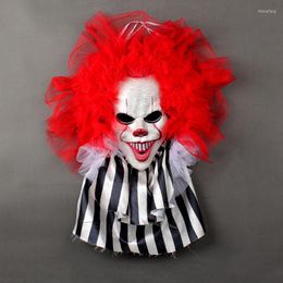 Party Favour Halloween Red Haired Horror Clown Wreath Door Pendant Wall Haunted House Bar Hanging Decor Happy Ghost Festival