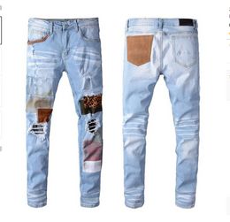 Herren-Designer-Jeans, modische Denim-Hosen für Männer, dünne, zerrissene Stretch-Slim-Fit-Jeans mit Strahlfuß