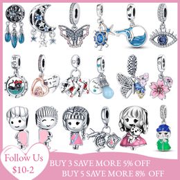 925 Silver Charm Beads Dangle Butterfly Ojo Turco Bead Fit Pandora Charms Bracelet DIY Jewelry Accessories