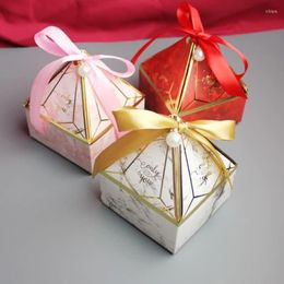 boxes for wedding favors NZ - Gift Wrap 50pcs Paper Box Gem Tower Candy With Ribbon Bead Wedding Favor Decoration Baby Shower Packaging Event Party Supplies